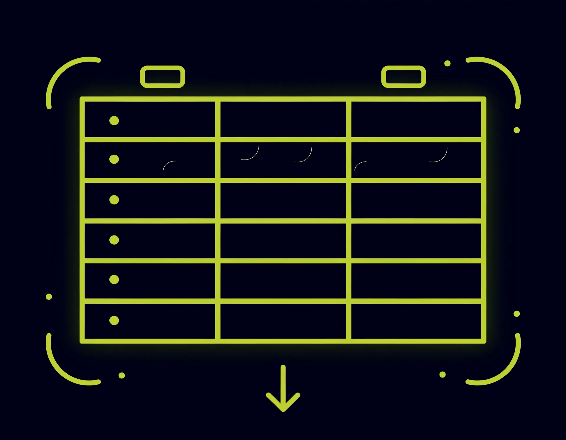 Spreadsheet grid with a downward export arrow — ready-to-ship CSV illustration.